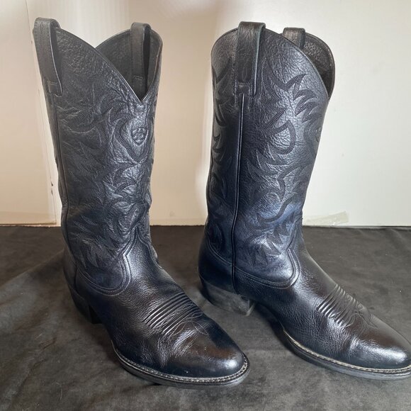 Men's 10.5 EE Vintage Ariat Black Leather Boots, Western Cowboy Boot, - Picture 12 of 15
